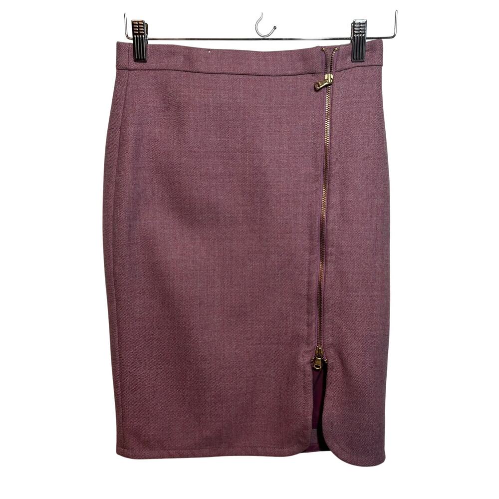 J.CREW Women's Pencil Knee Length Skirt Sz 2P Wool Lined Pink Purple Gold Zip